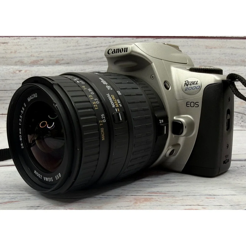 Canon EOS Rebel 2000 35mm Film SLR Camera with Sigma 28-80mm Macro Lens Silver